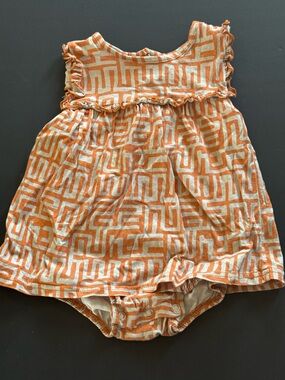 Toddler Orange Geometric Casual Dress with Built-In Onesie